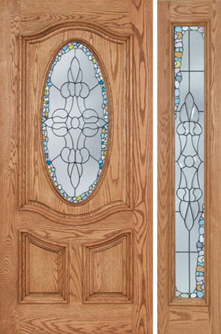 WDMA 48x80 Door (4ft by 6ft8in) Exterior Oak Dally Single Door/1side w/ Tiffany Glass - 6ft8in Tall 1