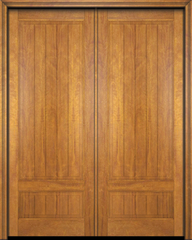 WDMA 48x80 Door (4ft by 6ft8in) Exterior Barn Mahogany 2 Panel V-Grooved Plank Rustic-Old World Home Style or Interior Double Door 1