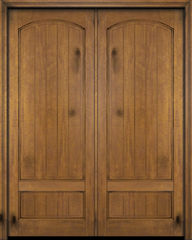 WDMA 48x80 Door (4ft by 6ft8in) Exterior Barn Mahogany 2 Panel Arch Top V-Grooved Plank or Interior Double Door 1