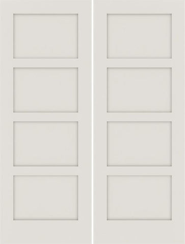 WDMA 48x84 Door (4ft by 7ft) Interior Swing Smooth 84in Primed 4 Panel Shaker Double Door|1-3/4in Thick 1