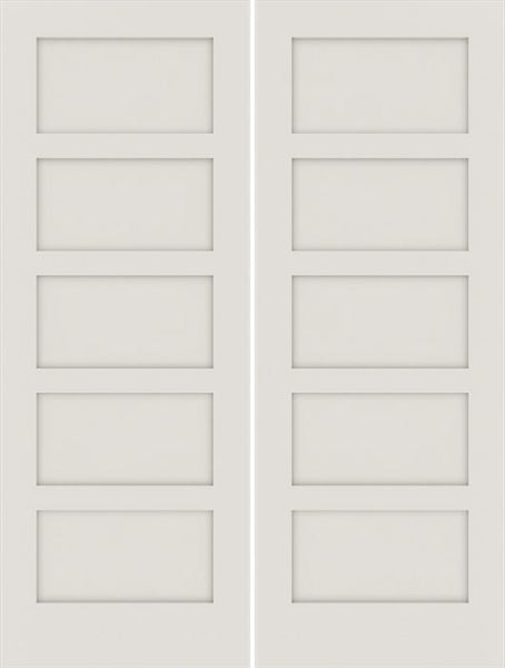 WDMA 48x84 Door (4ft by 7ft) Interior Swing Smooth 84in Primed 5 Panel Shaker Double Door|1-3/4in Thick 1