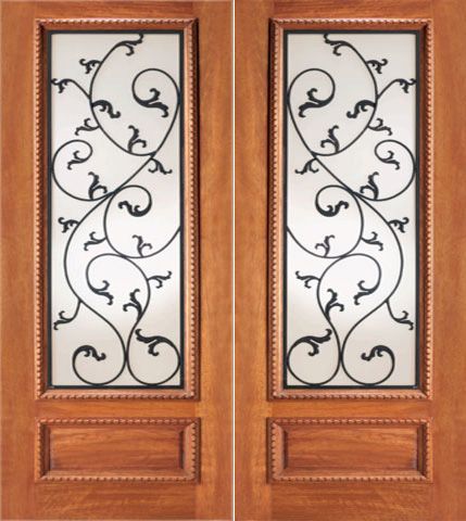 WDMA 48x84 Door (4ft by 7ft) Exterior Mahogany Leaf Scrollwork Ironwork Glass Double Door  1