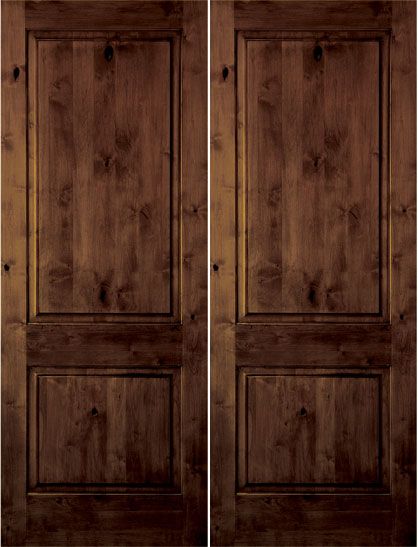 WDMA 48x96 Door (4ft by 8ft) Interior Barn Knotty Alder 96in 2 Panel Square Double Door 1-3/4in Thick KW-305 1