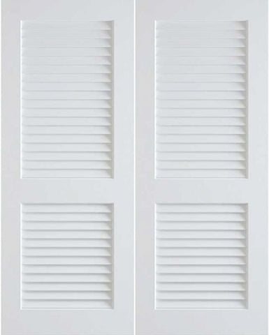 WDMA 48x96 Door (4ft by 8ft) Interior Swing Pine 96in Primed Plantation Louvers Double Door | 784 1