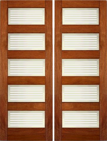 WDMA 48x96 Door (4ft by 8ft) Interior Barn Mahogany RB-05 Contemporary Matte Bars Glass Double Door 1