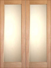 WDMA 48x96 Door (4ft by 8ft) Interior Barn Tropical Hardwood Double Door 1-Lite FG-1 White Laminated Glass 1