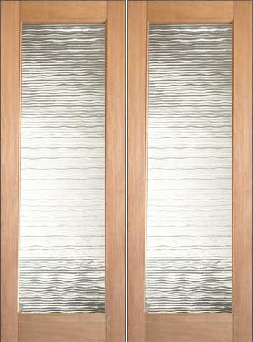 WDMA 48x96 Door (4ft by 8ft) Interior Swing Tropical Hardwood Conemporary Double Door FG-2 Small Wave Glass 1