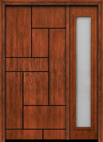 WDMA 50x80 Door (4ft2in by 6ft8in) Exterior Cherry Contemporary Lines Groove Single Entry Door Sidelight 1