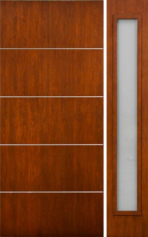 WDMA 50x80 Door (4ft2in by 6ft8in) Exterior Cherry Contemporary Lines Horizontal Aluminum Bar Single Entry Door Sidelight 1