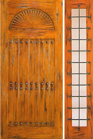 WDMA 50x80 Door (4ft2in by 6ft8in) Exterior Knotty Alder Door with One Sidelight Prehung Carved 1