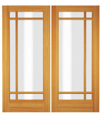 WDMA 52x96 Door (4ft4in by 8ft) Exterior Swing Knotty Pine Wood Full Lite Prairie Arts and Craft Double Door 1