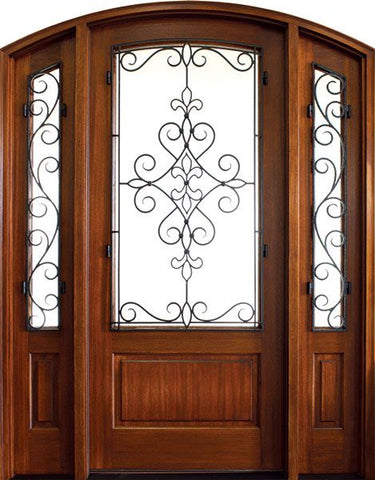 WDMA 52x96 Door (4ft4in by 8ft) Exterior Mahogany Gilford Single/2Sidelight Arch Top Trinity 1