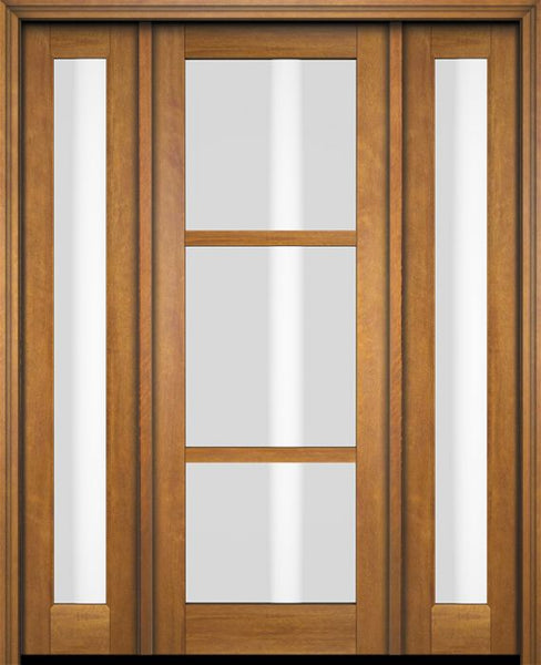 WDMA 52x96 Door (4ft4in by 8ft) Exterior Swing Mahogany 3 Lite Windermere Shaker Single Entry Door Sidelights 1