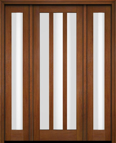 WDMA 52x96 Door (4ft4in by 8ft) Exterior Swing Mahogany Modern Slim 3 Glass Shaker Single Entry Door Sidelights 4