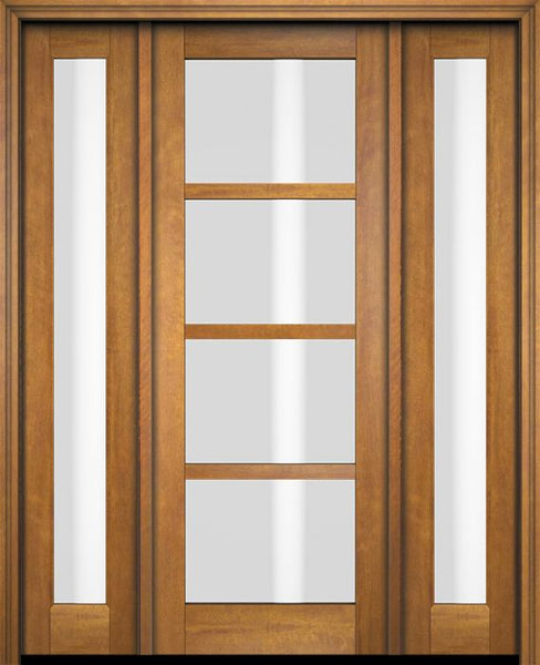 WDMA 52x96 Door (4ft4in by 8ft) Exterior Swing Mahogany 4 Lite Windermere Shaker Single Entry Door Sidelights 1