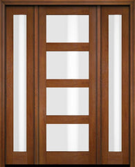 WDMA 52x96 Door (4ft4in by 8ft) Exterior Swing Mahogany Modern 4 Lite Shaker Single Entry Door Sidelights 4