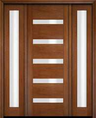 WDMA 52x96 Door (4ft4in by 8ft) Exterior Swing Mahogany Modern Slimlite 501 Shaker Single Entry Door Sidelights 4