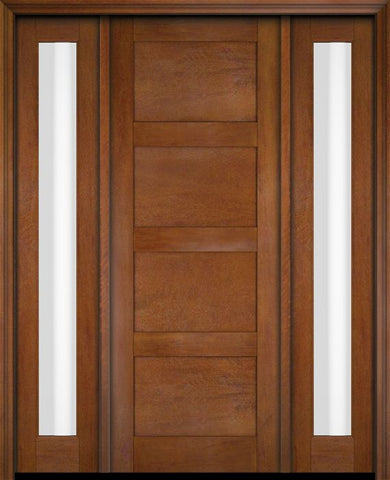 WDMA 52x96 Door (4ft4in by 8ft) Exterior Swing Mahogany Modern 4 Flat Panel Shaker Single Entry Door Sidelights 4