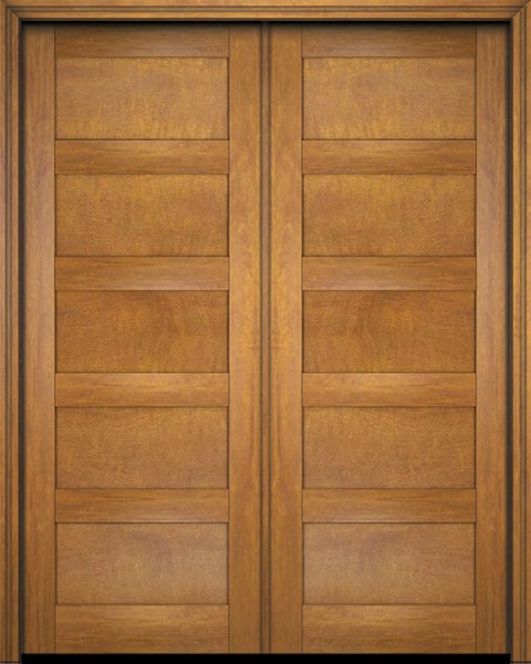 WDMA 52x96 Door (4ft4in by 8ft) Exterior Barn Mahogany Modern 5 Flat Panel Shaker or Interior Double Door 1