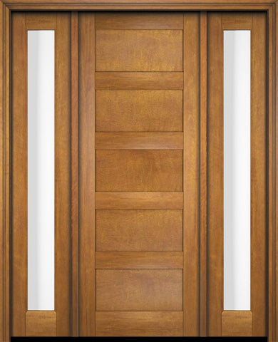 WDMA 52x96 Door (4ft4in by 8ft) Exterior Swing Mahogany Modern 5 Flat Panel Shaker Single Entry Door Sidelights 1