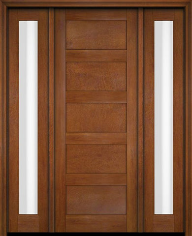 WDMA 52x96 Door (4ft4in by 8ft) Exterior Swing Mahogany Modern 5 Flat Panel Shaker Single Entry Door Sidelights 4