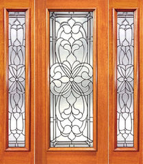 WDMA 52x96 Door (4ft4in by 8ft) Exterior Mahogany Floral Scrollwork Beveled Glass Door and Two Sidelight 1