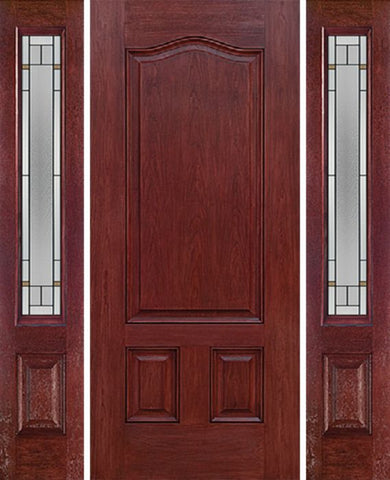 WDMA 54x80 Door (4ft6in by 6ft8in) Exterior Cherry Three Panel Single Entry Door Sidelights TP Glass 1