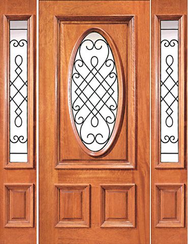 WDMA 54x80 Door (4ft6in by 6ft8in) Exterior Mahogany Oval Door Two Sidelights Ironwork 1