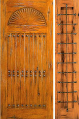 WDMA 54x80 Door (4ft6in by 6ft8in) Exterior Knotty Alder Prehung Door with One Sidelight Carved 1