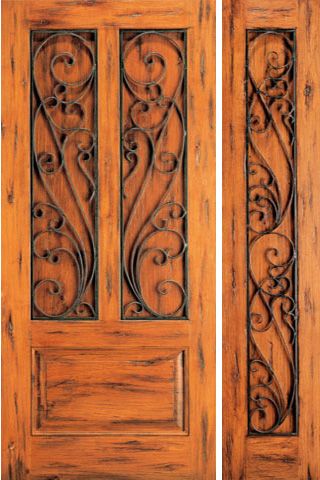 WDMA 54x80 Door (4ft6in by 6ft8in) Exterior Knotty Alder Door with One Sidelight 3-Panel 1