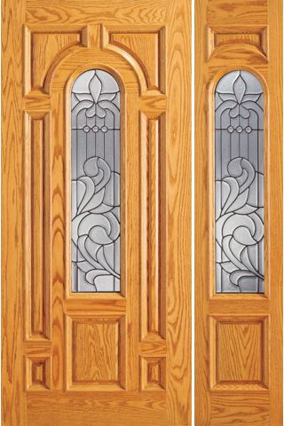 WDMA 54x80 Door (4ft6in by 6ft8in) Exterior Mahogany Pre-hung Center Arch Lite Entry Door with One Sidelight 1