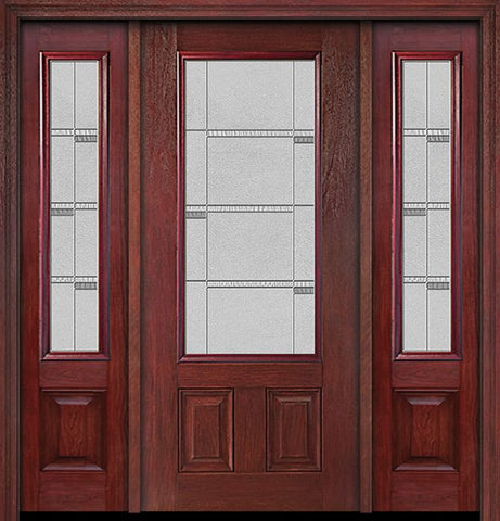 WDMA 54x80 Door (4ft6in by 6ft8in) Exterior Cherry 3/4 Lite Two Panel Single Entry Door Sidelights Crosswalk Glass 1