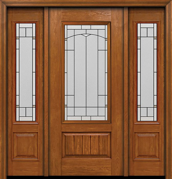 WDMA 54x80 Door (4ft6in by 6ft8in) Exterior Cherry Plank Panel 3/4 Lite Single Entry Door Sidelights Topaz Glass 1