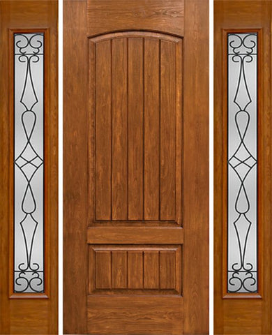 WDMA 54x80 Door (4ft6in by 6ft8in) Exterior Cherry Plank Two Panel Single Entry Door Sidelights Full Lite WY Glass 1