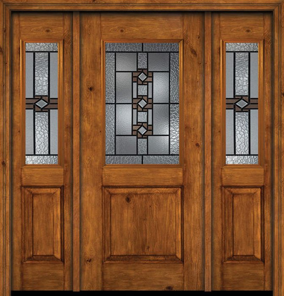 WDMA 54x80 Door (4ft6in by 6ft8in) Exterior Cherry Alder Rustic Plain Panel 1/2 Lite Single Entry Door Sidelights Mission Ridge Glass 1