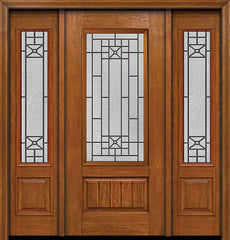 WDMA 54x80 Door (4ft6in by 6ft8in) Exterior Cherry Plank Panel 3/4 Lite Single Entry Door Sidelights Courtyard Glass 1