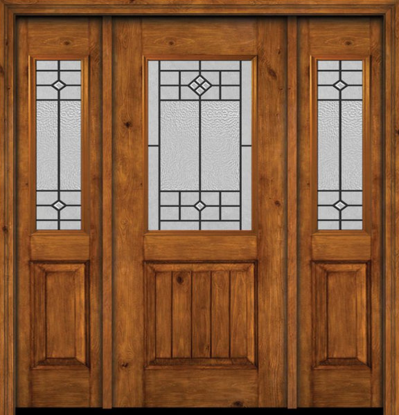 WDMA 54x80 Door (4ft6in by 6ft8in) Exterior Cherry Alder Rustic V-Grooved Panel 1/2 Lite Single Entry Door Sidelights Beaufort Glass 1