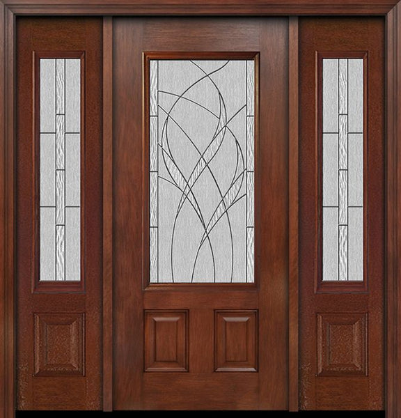 WDMA 54x80 Door (4ft6in by 6ft8in) Exterior Mahogany 3/4 Lite Two Panel Single Entry Door Sidelights Waterside Glass 1