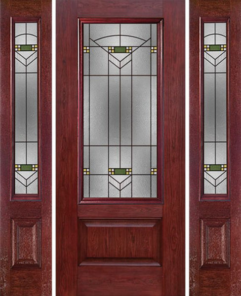 WDMA 54x80 Door (4ft6in by 6ft8in) Exterior Cherry 3/4 Lite 1 Panel Single Entry Door Sidelights GR Glass 1