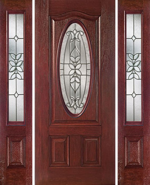 WDMA 54x80 Door (4ft6in by 6ft8in) Exterior Cherry Oval Three Panel Single Entry Door Sidelights CD Glass 1