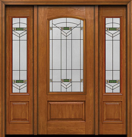 WDMA 54x80 Door (4ft6in by 6ft8in) Exterior Cherry Camber 3/4 Lite Single Entry Door Sidelights Greenfield Glass 1