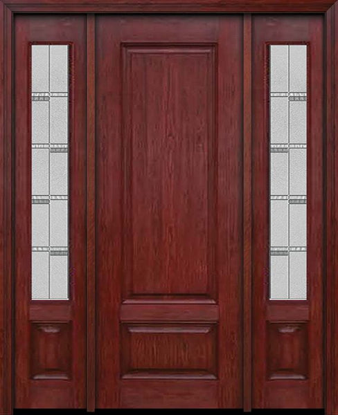 WDMA 54x96 Door (4ft6in by 8ft) Exterior Cherry 96in Two Panel Single Entry Door Sidelights Crosswalk Glass 1