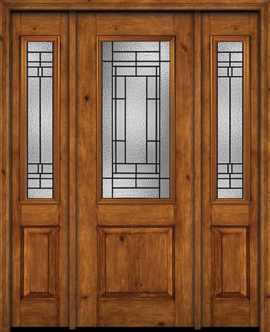 WDMA 54x96 Door (4ft6in by 8ft) Exterior Knotty Alder 96in Alder Rustic Plain Panel 2/3 Lite Single Entry Door Sidelights Pembrook Glass 1