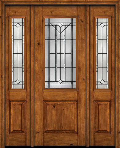 WDMA 54x96 Door (4ft6in by 8ft) Exterior Knotty Alder 96in Alder Rustic Plain Panel 2/3 Lite Single Entry Door Sidelights Riverwood Glass 1