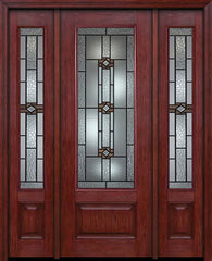 WDMA 54x96 Door (4ft6in by 8ft) Exterior Cherry 96in 3/4 Lite Single Entry Door Sidelights Mission Ridge Glass 1