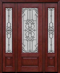 WDMA 54x96 Door (4ft6in by 8ft) Exterior Cherry 96in 3/4 Lite Single Entry Door Sidelights Mediterranean Glass 1