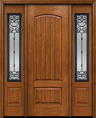 WDMA 54x96 Door (4ft6in by 8ft) Exterior Cherry 96in Plank Two Panel Single Entry Door Sidelights Belle Meade Glass 1