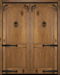 WDMA 56x80 Door (4ft8in by 6ft8in) Interior Swing Mahogany Arch Top 2 Panel Rustic-Old World Exterior or Double Door with Corner Straps / Straps 1