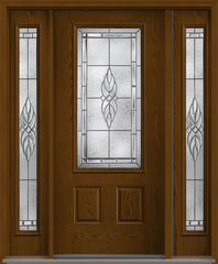 WDMA 56x80 Door (4ft8in by 6ft8in) Exterior Oak Kensington 3/4 Lite 2 Panel Fiberglass Door 2 Sides HVHZ Impact 1