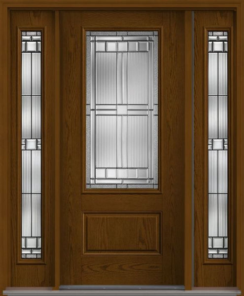 WDMA 56x80 Door (4ft8in by 6ft8in) Exterior Oak Saratoga 3/4 Lite 1 Panel Fiberglass Door 2 Sides HVHZ Impact 1